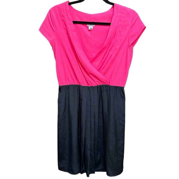 Worthington Short Sleeve Faux Wrap Dress Pink Black Color Block Surplice Mini 6 - Picture 2 of 7